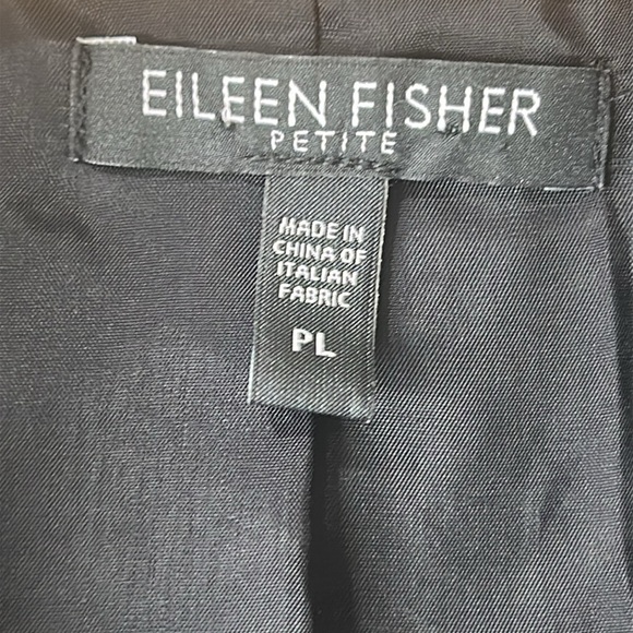 EILEEN FISHER Black White Tweed Zippered Leather Trim Jacket Size Petite Large - Picture 8 of 16